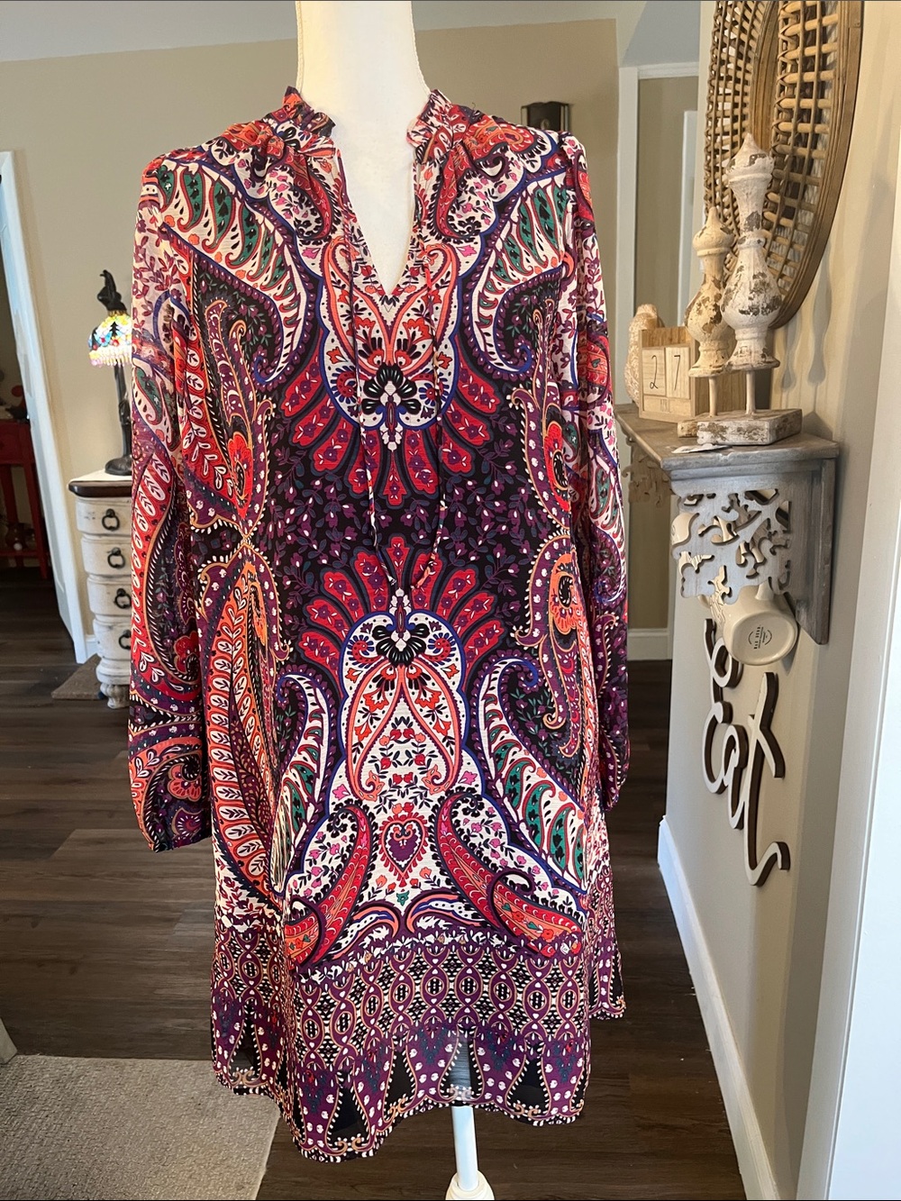 LOFT Multicolor Paisley Shift Dress in Red, Purple & White